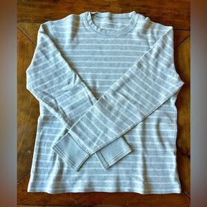 J. Crew Light Gray Striped Long Sleeve Knit Crew Neck Pullover Top, Size Medium